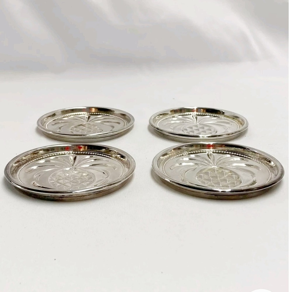 Sheffield Silver Company Silver Plated Pineapple Set of 4 Coasters Made In Italy - Picture 3 of 6